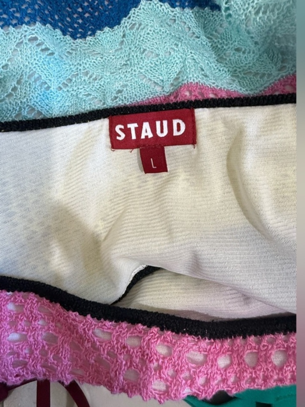 STAUD Multicolor Striped Crochet Crop Top - Pink, Blue, Yellow, Red - Picture 2 of 6